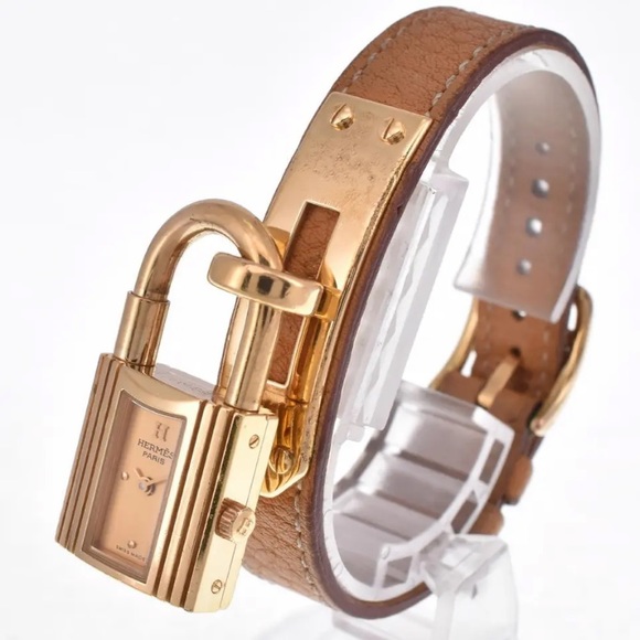 Authentic Hermes Kelly Watch Gold Lock Tan Leather band womens - Picture 3 of 14